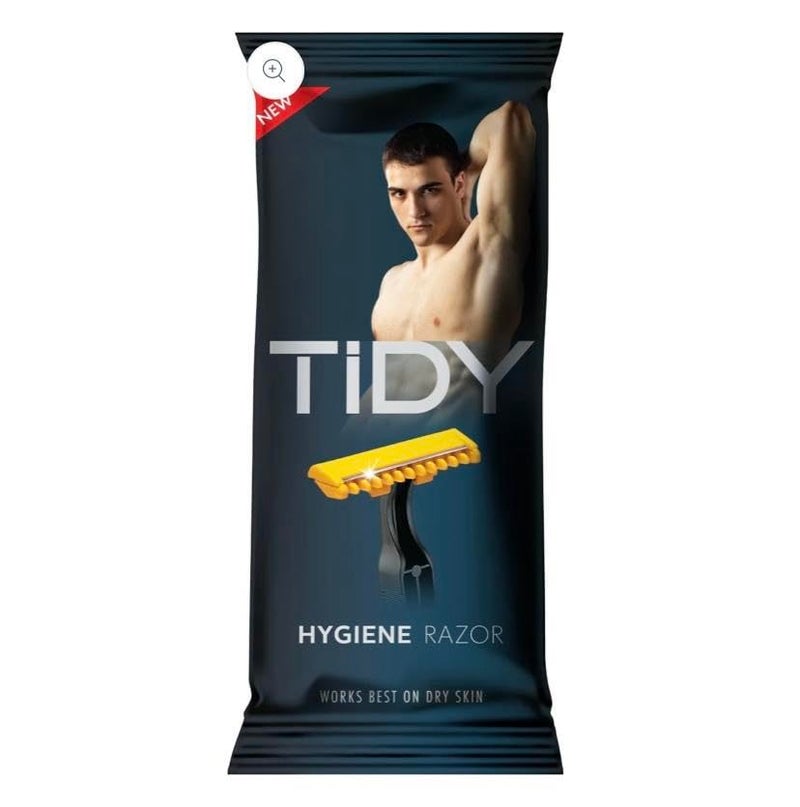 TIDY Hygiene Razor for Men â€“ Pubic Hair & Body Grooming, Single Blade Disposable Razor â€“ Pack of 15 (Works Best on Dry Skin)